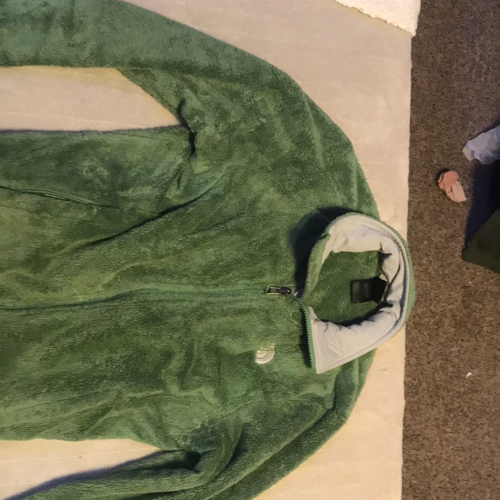 North face green fleece zip up jacket